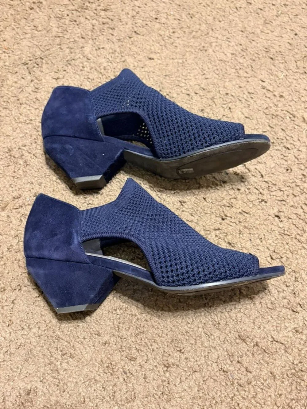 Eileen Fisher Wink Open Toe Pumps Navy Blue Vero Cuocio Suede Size 7.5